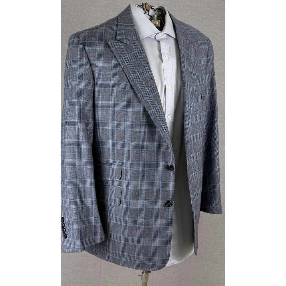 Royal Classic Bespoke Blazer Mens 38R Grey Blue Glen Check Plaid Sport Coat 1827